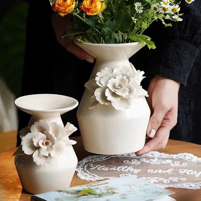 European Three-dimensional Flower Ceramic Vase Ornaments Living Room Bedroom Desktop Flower Arrangement Vases Wedding Decoration 2