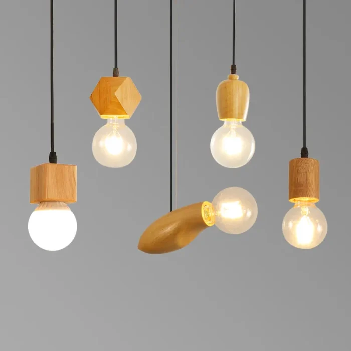 Nordic Pendant Light restaurant Hanging lamp personality creative clothing store retro solid wood bar small chandelier 1
