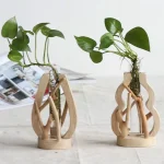 1 Set Pure Handwork Wooden Vase Decorated Solid Wood Flower Pot for Creative Glass Floral Hydroponic Container Home Decorative 3
