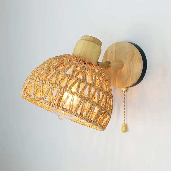 Rattan Wall Lamp Bedside Bedroom Mirror Wall Lamp Woven Wall Lamp Paper Rattan Zipper Lamp 2