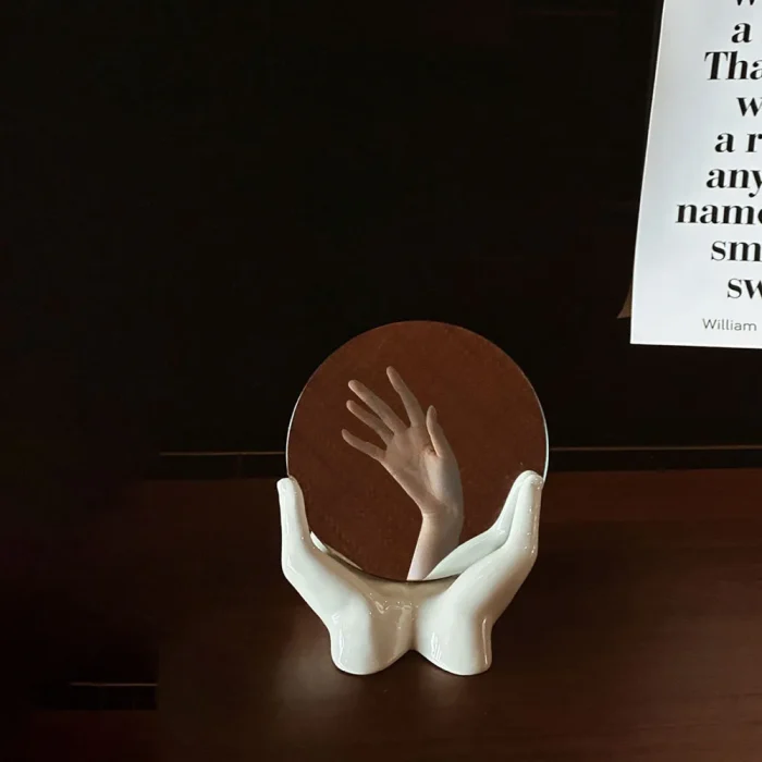 Ceramic Handheld Makeup Mirror Ceramic Ornaments Living Room Bedroom Dressing Table Hand Shaped Jewelry Storage Plate Crafts 3