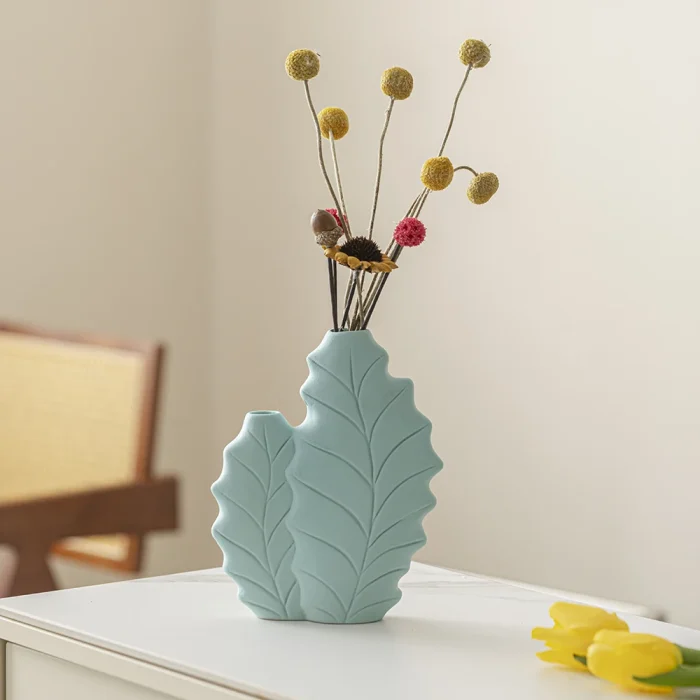 Ceramic vase multicolor leaves simple small fresh flower decoration Nordic bedroom living room office high value 3