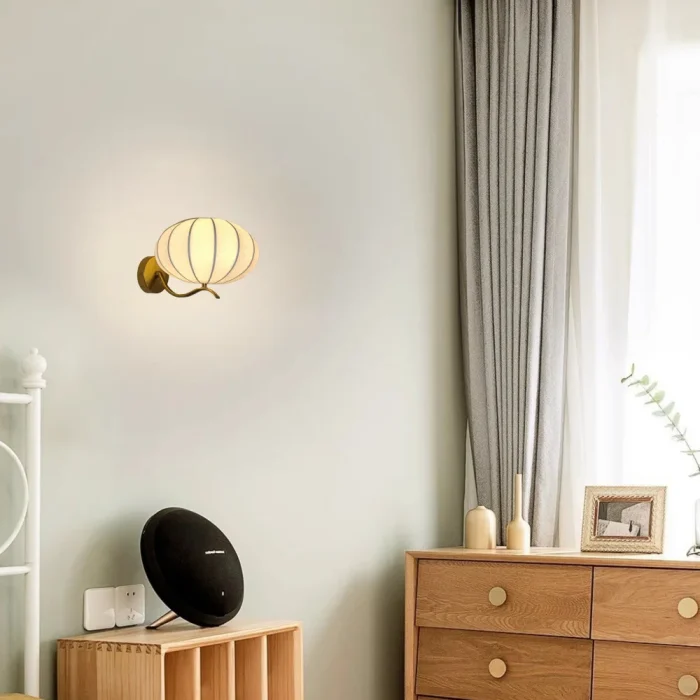 Silk Bedroom Bedside Wall Lamp Pumpkin Cream Style Modern Living Room Wall Lamp LED Background Wall Study Atmosphere Light 4