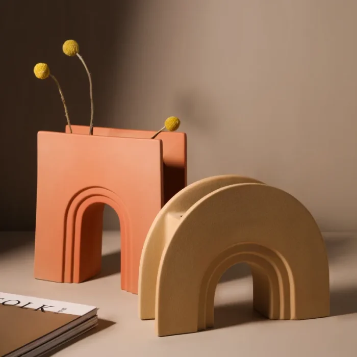 Nordic Morandi Ceramic Flower Vases Figurines Nordic Arch for Pots Modern Table Art Creative Living Room Decoration Accessories 3