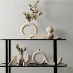 Nordic Minimalist Ceramic Tabletop Vase Ornaments Dried Flower Arrangement Creative Irregular Art Living Room Vases Decoration 5