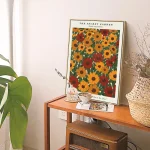 Nordic Modern Sunflower Hand Painted Cat Orange Zinnia Flowers Wall Art Canvas Painting Posters For Living Room Home Decor 4