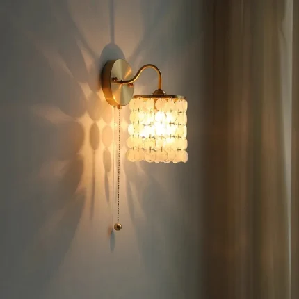 Japanese Shell Wall Lamp Bedroom Bedside Retro Creative Decorative Wall Lamp Wiring-free Brass Crystal Lamp 1