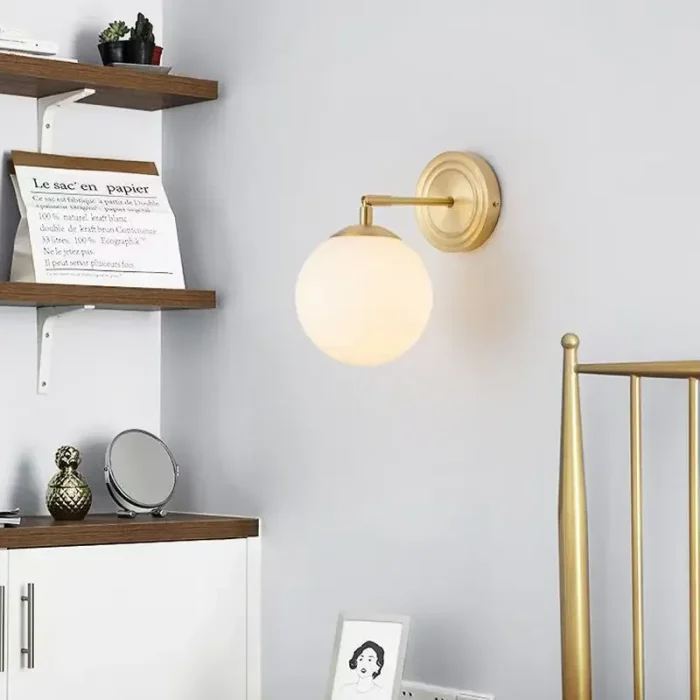Copper Glass Ball Wall Light Bathroom LED Mirror Headlight Bedroom Bedside Dining Room Interior Decoration Wall Lamp 3