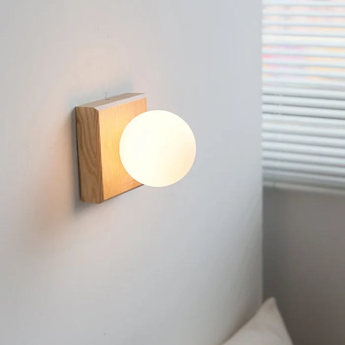 North American walnut ball wall lamp minimalist hotel living room background wall bedside wood lamp 1