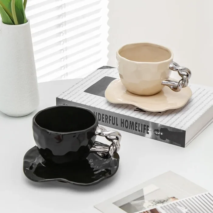 Creative Ceramic Coffee Cup and Dish Set Mug Living Room Kitchen Bar Breakfast Couple Office Tea Cup Crafts Home Decoration 1