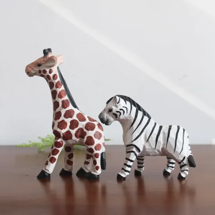 Creative Handmade Log Carving Giraffe Sculpture Ornaments Living Room Wine Cabinet Tabletop Zebra Statue Crafts Birthday Gifts 1