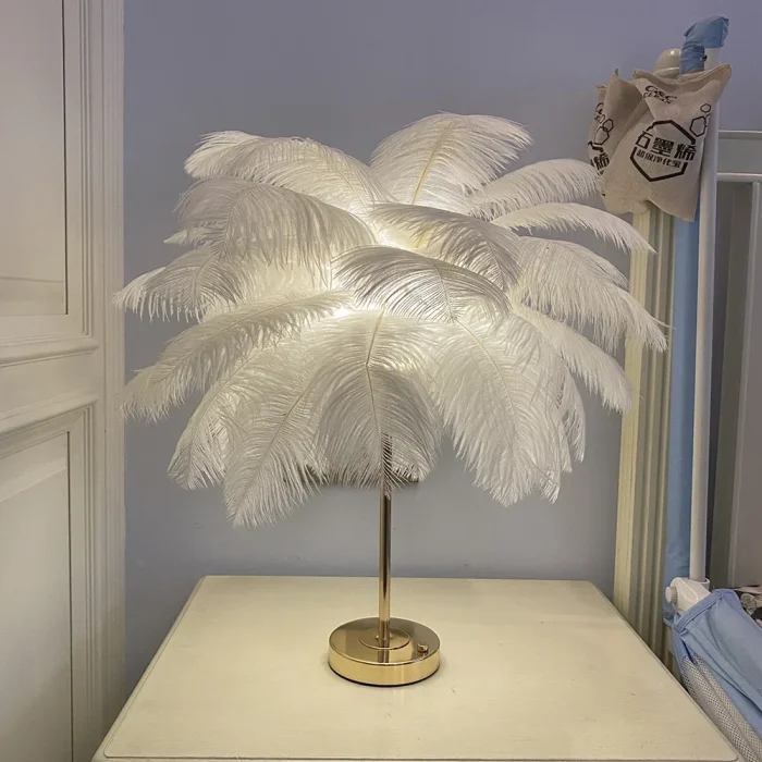 Feather Table Lamp Rechargeable Usb Plug Led Desk Table Lights Bedside Living Room Indoor Lighting Stand Light Night Light 3