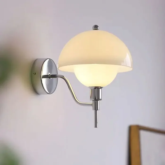 Mushroom Glass Wall Lamp White with Plug Living Room Background Wall Light French Nordic Bedroom Bedside Lamp 1