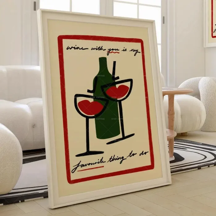 Modern Red Wine With You Wine Party Quotes Gift Red Lips Wall Art Canvas Painting Posters For Living Room Home Decor 1
