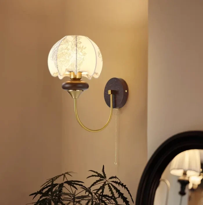 French medieval wall lamp pattern cloth decoration bedroom bedside lamp background wall cable switch lamp 4