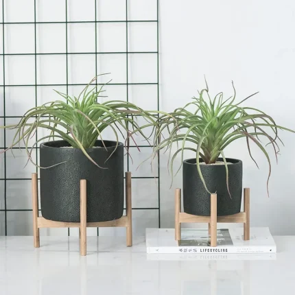 Flower Pot Nordic Desktop Solid Wood Flower Stand Cement Fleshy Flower Pots Creative Simple Living Room Balcony Assembly Cement 2