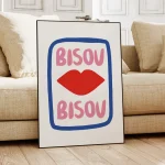 Modern Bisou Eclectic Pink French Quotes Art Wall Art Aluminum Frame Prints Canvas Painting Poster For Living Room Home Decor 4