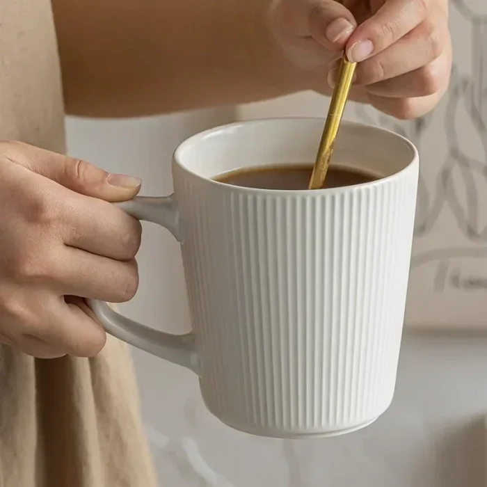 500ML Ceramics Mug Nordic Style High-capacity Milk Coffee Mug Household Office Pratical Water Cup Solid Color Striped Decoration 2