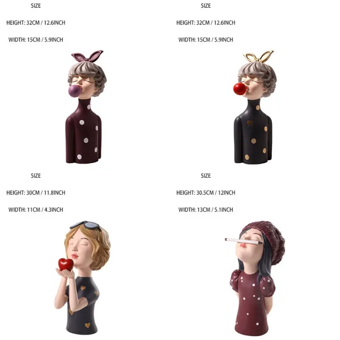 2022 Nordic Ins Fashion Bubble Bow-Knot Girl Sculptures Resin Figurines For Home Decoration Accessories Girl/Firend/Wedding Gift 6