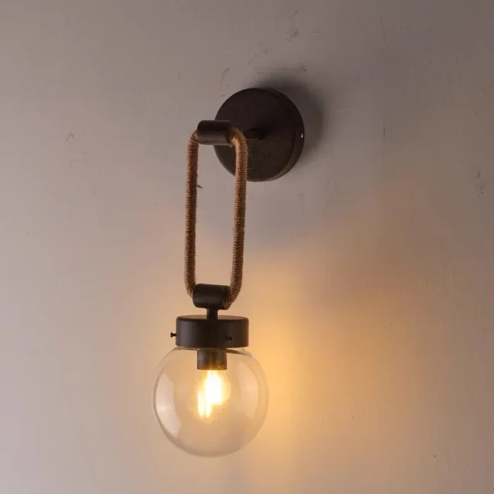 American Glass Hemp Rope Wall Lamp Retro Industrial Style Creative Living Room Background Wall Lamp Bedroom Bedside Lamp 1