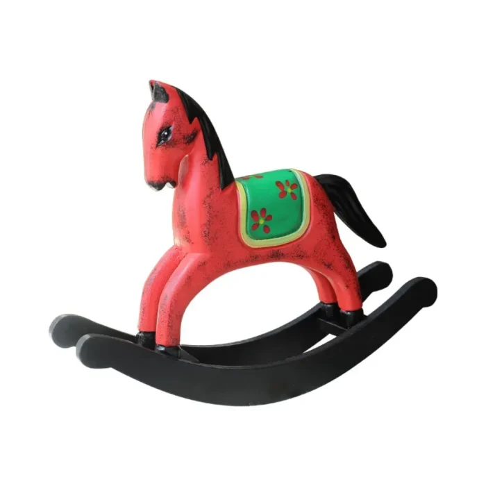 Creative Wooden Red Rocking Horse Sculpture Ornaments Living Room Entrance Office Tabletop Animal Display Crafts Christmas Gifts 5