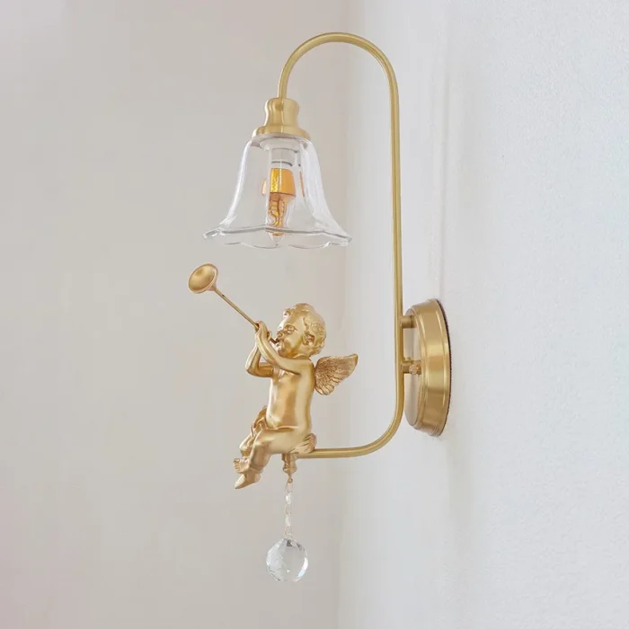 All-copper French Cherub Bedroom Bedside Wall Lamp Nordic Retro Bathroom Living Room Background Wall Aisle Lamp Decoration Lamps 2