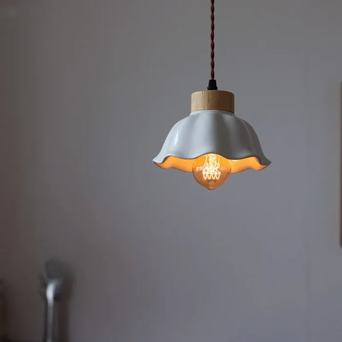 Ceramic Small White Lamp Nordic Simple Retro Solid Wood Restaurant Bar Entrance Decorative Lamp Japanese Bedside Cafe Chandelier 4