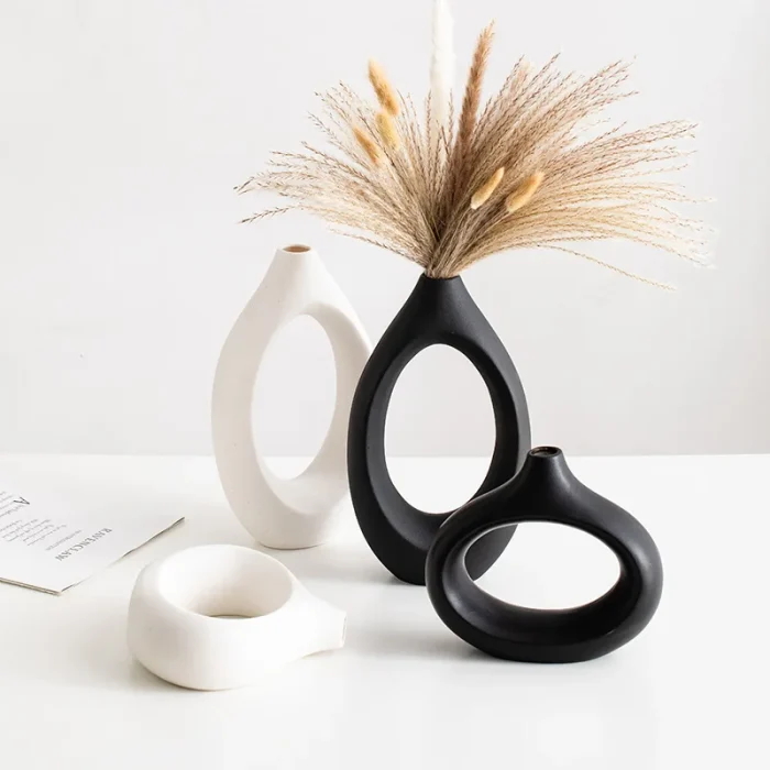 Nordic Ins Ceramic Circle Vase Ornaments Living Room Homestay Hotel Desktop Dried Flower Vase Crafts Home Decoration Accessories 1