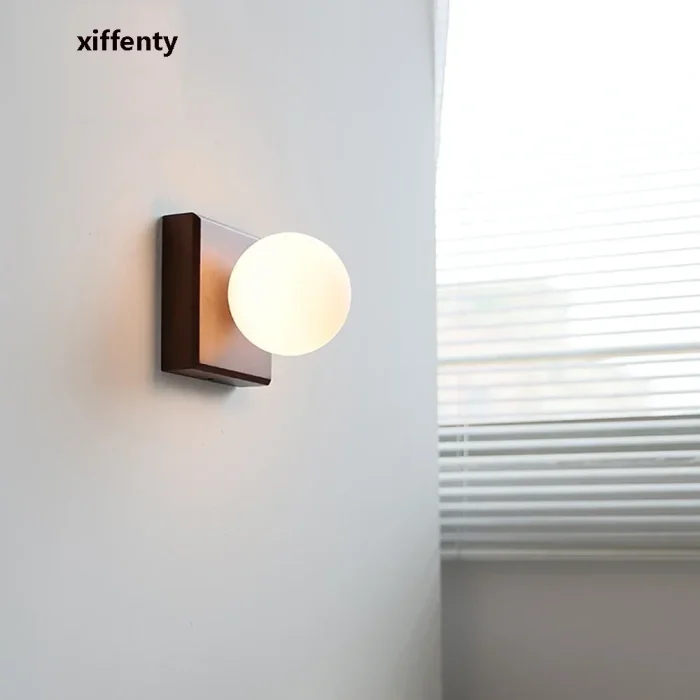 North American walnut ball wall lamp minimalist hotel living room background wall bedside wood lamp 2