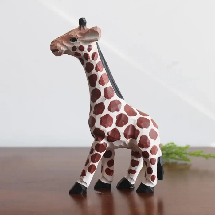 Creative Handmade Log Carving Giraffe Sculpture Ornaments Living Room Wine Cabinet Tabletop Zebra Statue Crafts Birthday Gifts 5