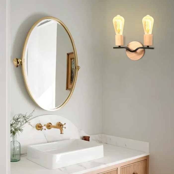 Modern Indoor Lighting Wall Lights Loft American Iron 2 Heads Wood Bedside Lamps Vintage Wall Sconce Lighting Fixture wandlamp 4