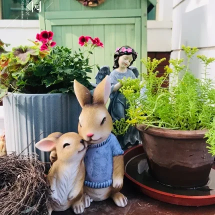 Collection Cute Easter Rabbit Desk Decoration Rustic  Fairy Garden Bunny Animal Figurine Home Decor Valentine's Day Gift  Nordic 2