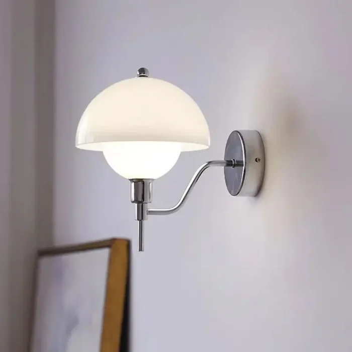 Mushroom Glass Wall Lamp White with Plug Living Room Background Wall Light French Nordic Bedroom Bedside Lamp 2
