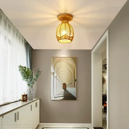 Rattan Ceiling Lamp Creative Simple Handwoven Lamp Corridor Entrance Aisle Ceiling Lamp Home Decoration Lamp 2