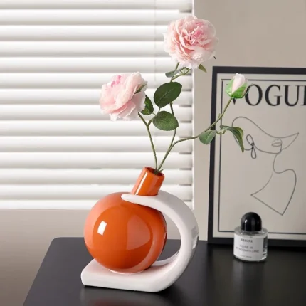 Nordic Geometric Ceramic Vase Ornaments Living Room Wine Cabinet TV Cabinet Desktop Art Dry Flower Vase Wedding Vase Decoration 1
