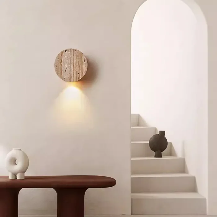 Nordic Yellow Travertine Bedroom Bedside Wall Lamp Living Room Hallway Entrance Atmosphere Decorative Lighting 3