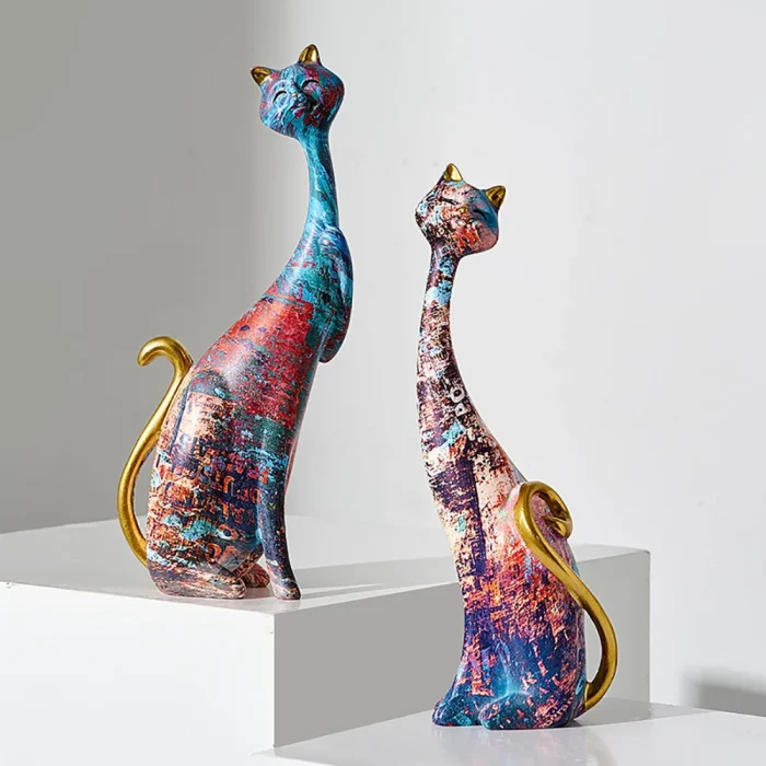 European Style 2pcs Oil Painting Cat Statues Animal Modern Sculpture Room Decoration Accessories Sculptures for Home Design Gift 4