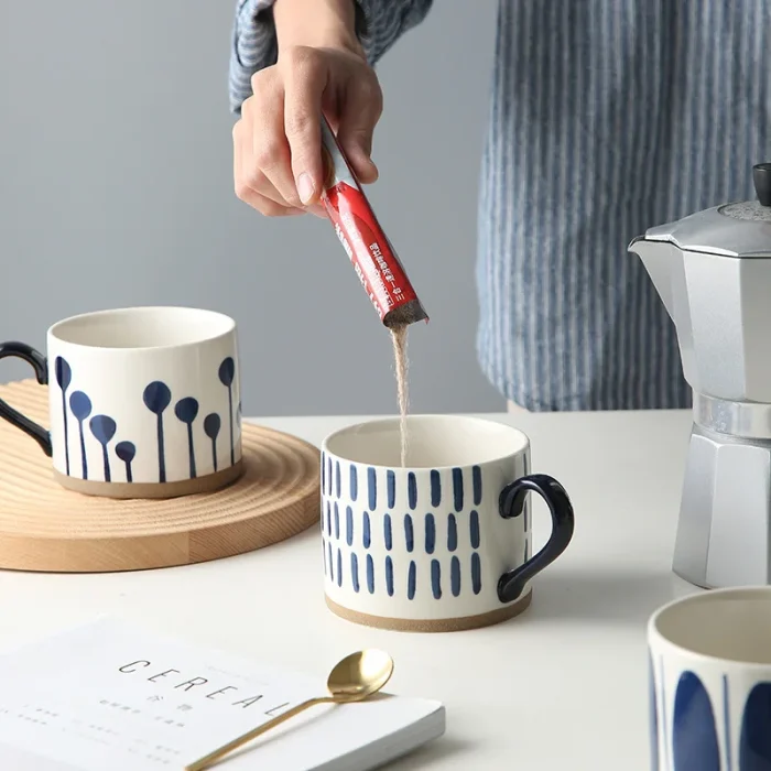 4PCS 450ML Nordic Ceramic Cup Coffee Milk Mug with Handle Retro Large Capacity Japanese Breakfast Oatmeal Cup Gift Dropshipping 4