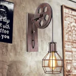 Wall Lamp Corridor Lifting Pulley Indoor Lighting Home Rustic Retro Metal Industrial Bar Restaurant Wall Sconce Light Fixture 3