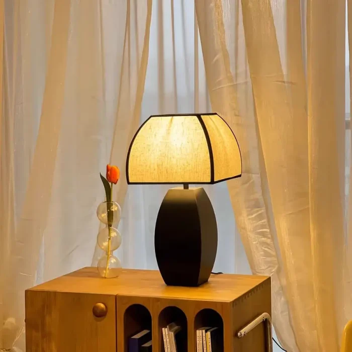 E27 Table Lamp Retro Fabric Square Cover Modern Minimalist Living Room Study Bedroom Style Chinese Bedside Lamp 4