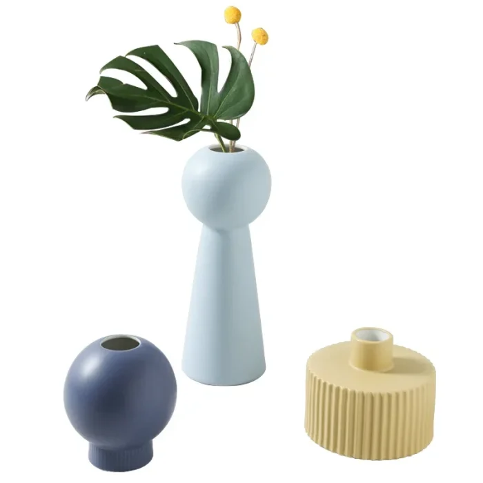 Nordic Ceramic Table Decoration Living Room Art Flower Arrangement Dried Flower Creative Ornament Plug-in Wind Small Vase Pink 3