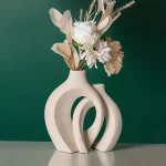 Hollow Nordic Modern Ceramic Vase Set of 2 for Modern Home Decor,Modern Boho Hollow Flower Vases for Living Room Bookshelf 2
