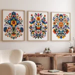 3pcs Minimalist Folk Art Flower Mexican Wall Art Prints Canvas Painting Poster Pictures For Living Bedroom Cafe Room Home Decor 1
