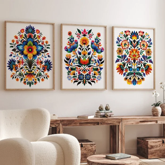 3pcs Minimalist Folk Art Flower Mexican Wall Art Prints Canvas Painting Poster Pictures For Living Bedroom Cafe Room Home Decor 1