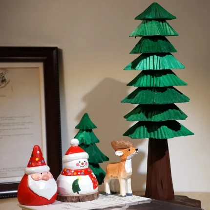 Creative Handmade Wood Carving Snowman Elk Small Ornaments Bedroom Porch Santa Claus Statue Furnishings Crafts Christmas Gifts 2