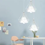Round Plate 3-Heads Pendant Lights Modern Dining Room Kitchen Pendant Lamp for Coffee Bar Nordic Iron Diamond Hanging Light 3