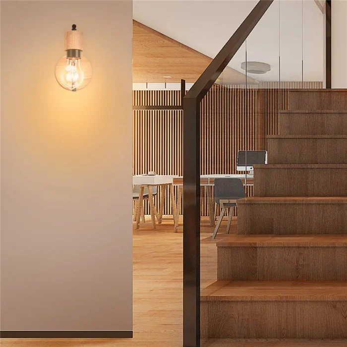 Wood Wall Lamp Iron Cage Vintage Sconce for Bedside Study Dining Room Aisle Industrial Decor Wall Lights Fixture E27 110V 220V 6
