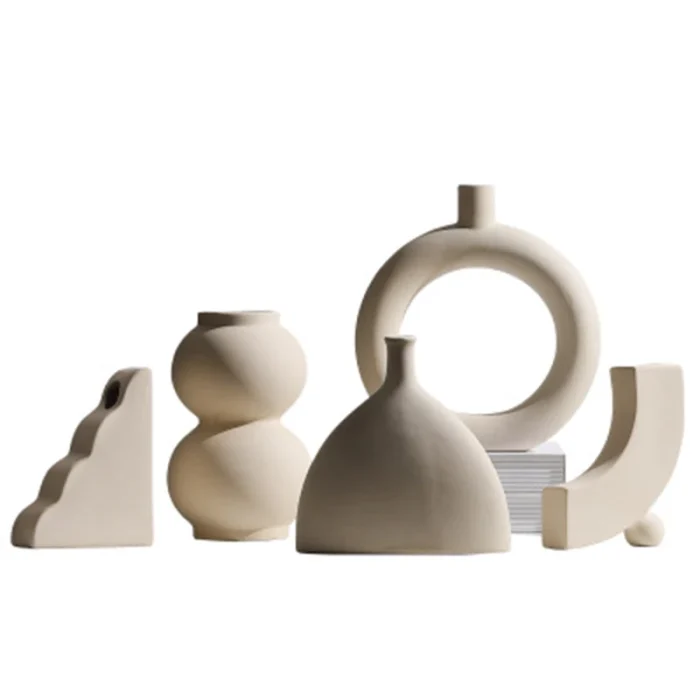 Nordic Minimalist Ceramic Tabletop Vase Ornaments Dried Flower Arrangement Creative Irregular Art Living Room Vases Decoration 6