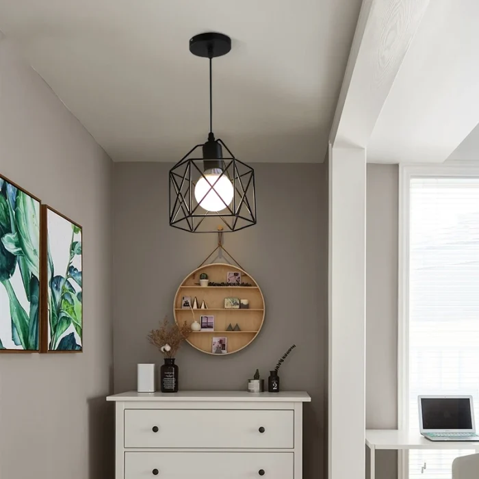 Modern LED Pendant Light Iron Gold Black Minimalist Metal Cage Pendant Lamp Living Room Restaurant Shop Bar Fixture Decoration 5