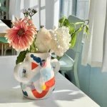 Nordic Hand-painted Ceramic Binaural Vase Ornament Living Room Dining Table Flower Arrangement Container Wedding Vase Decoration 5